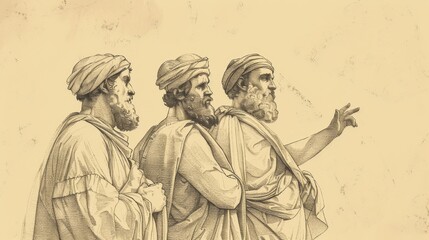 Fototapeta premium Ascension and Promise: Acts 1 Biblical Illustration with Selection of Matthias on Beige Background and Copyspace