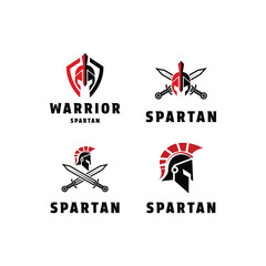 set collection spartan helmet logo design vector with shield and sword concept idea