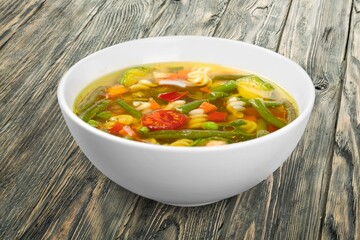 National dish tasty fresh soup in plate