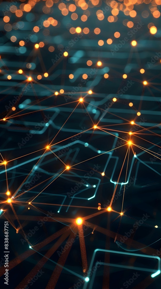 Poster glowing tech network grid visualizing interconnected digital realm