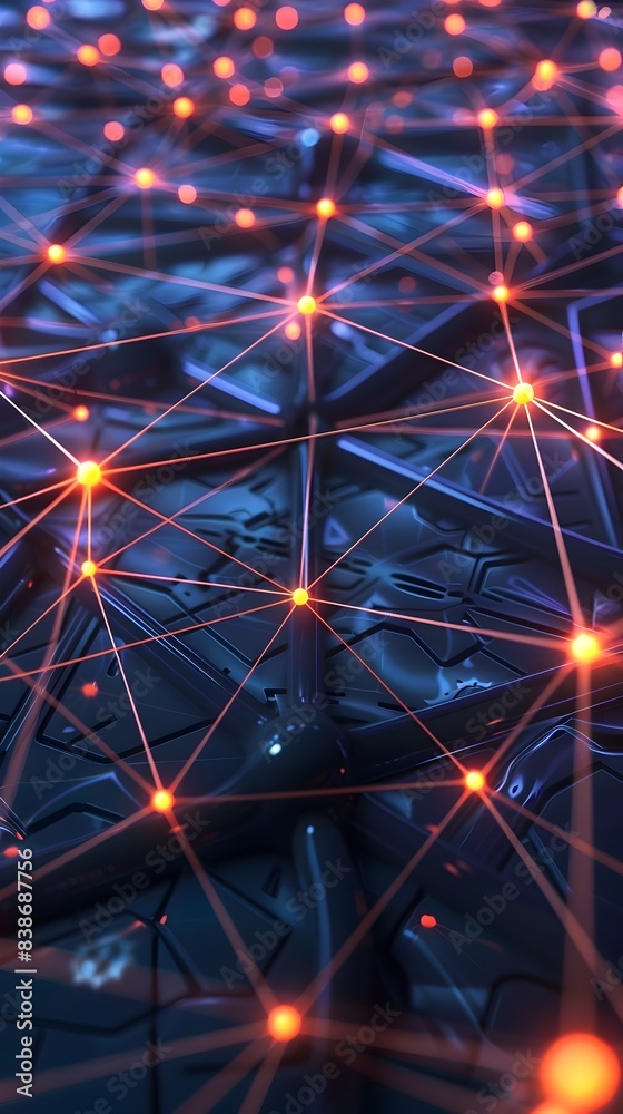 Poster glowing tech network grid pattern with interconnected nodes