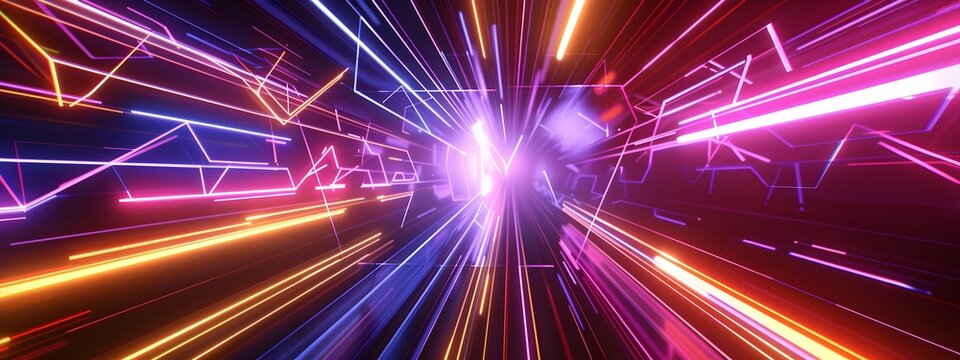 Radiant Neon Techno Lines Dazzling Prismatic Patterns of Luminous Digital Geometry