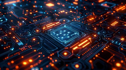 Obraz premium Cyber Patterns Futuristic Glowing Digital Geometric