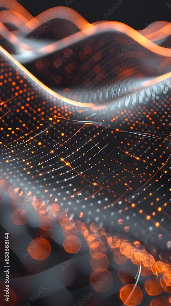 Poster captivating 3d rendered waveform patterns with a futuristic tech twist