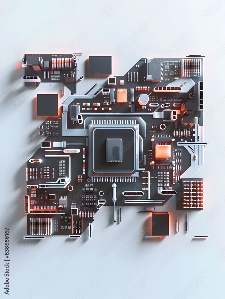 Poster intricate 3d rendered abstraction of a futuristic microprocessor