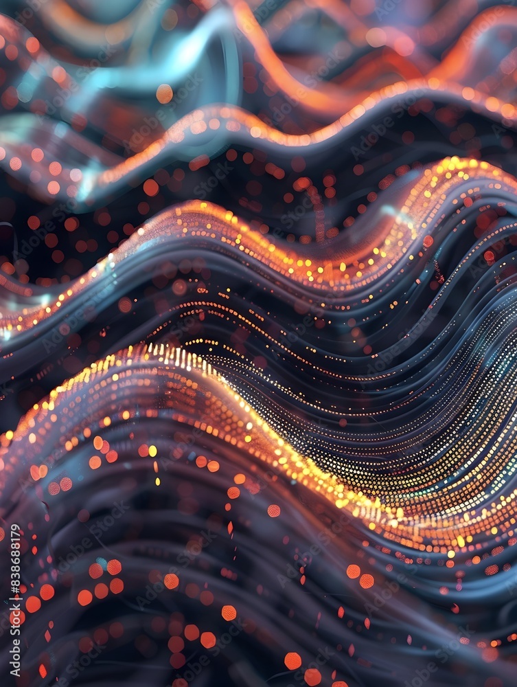 Poster flowing digital data streams forming abstract patterns