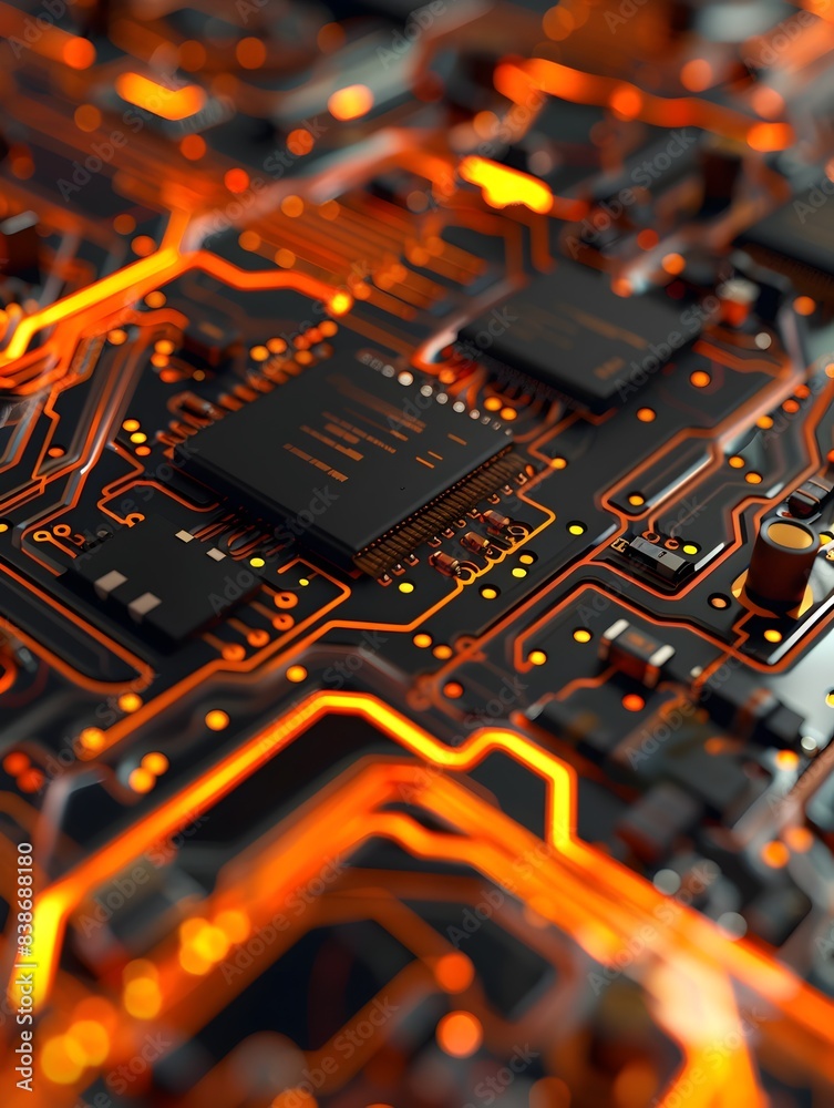 Poster futuristic microprocessor abstraction with intricate electronic circuits