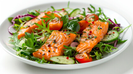 Salmon fish salad, healthy food.