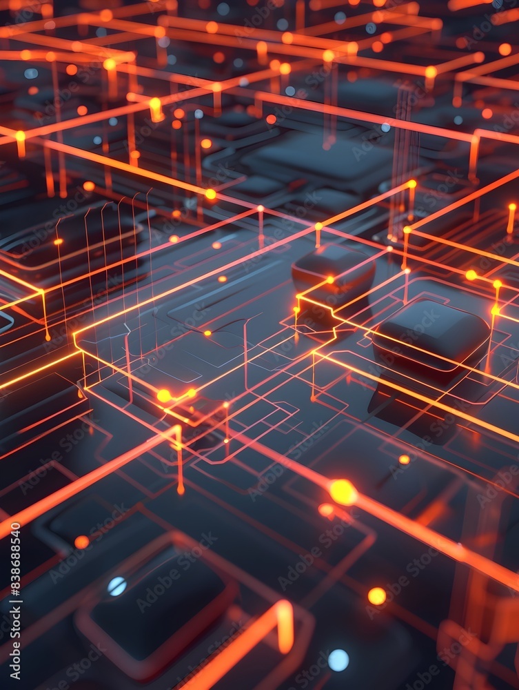 Poster abstract data grid futuristic 3d rendered visualization of interconnected digital network