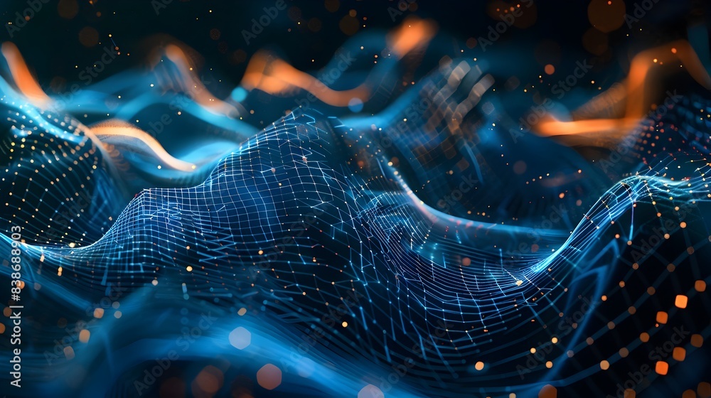 Poster futuristic abstract tech waveforms forming dynamic geometric patterns