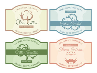 Cotton scented wax candle retro package label design template set vector flat illustration