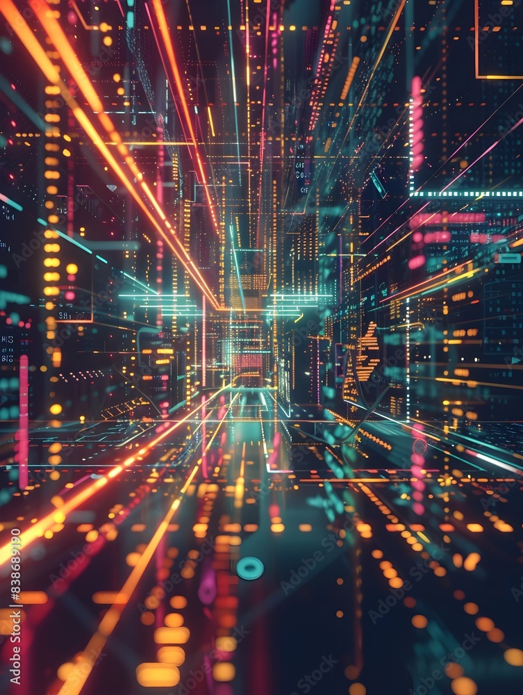 Poster futuristic digital data flow patterns with sleek abstract design