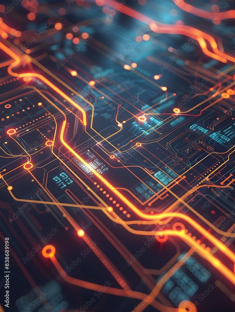 Poster futuristic data flow patterns in digital visualization and