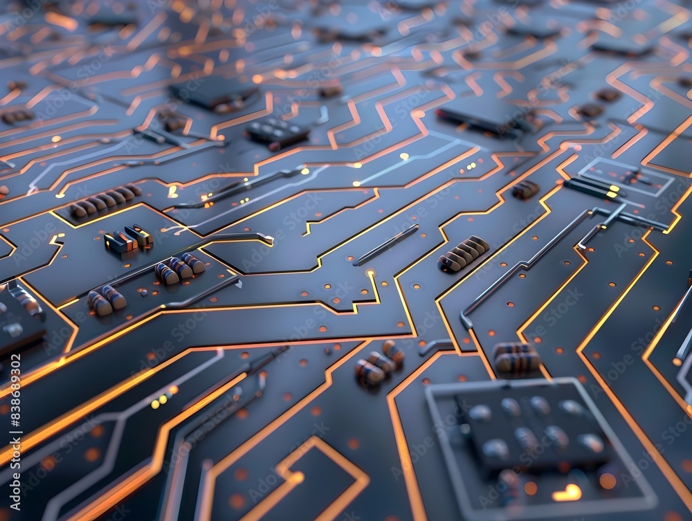 Poster futuristic digital circuit patterns with intricately designed circuit elements