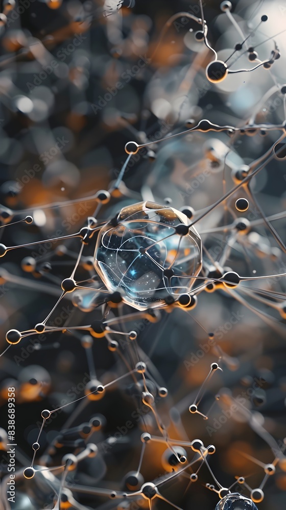 Poster captivating 3d render of abstract quantum nodes with intricate patterns and glowing connections