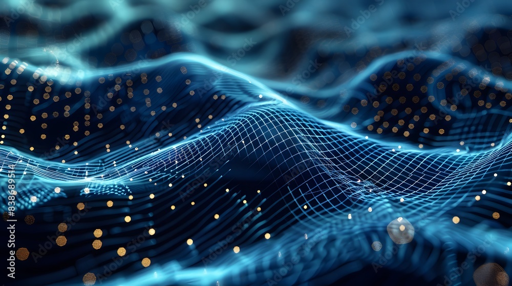 Poster intricate digital mesh and nodes in abstract 3d