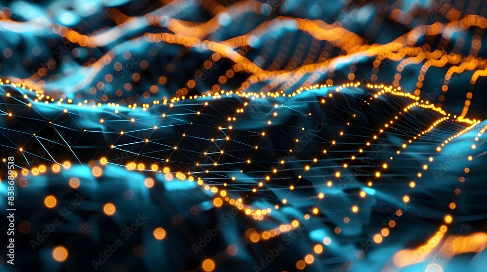 Poster captivating digital mesh and nodes showcasing abstract technological patterns