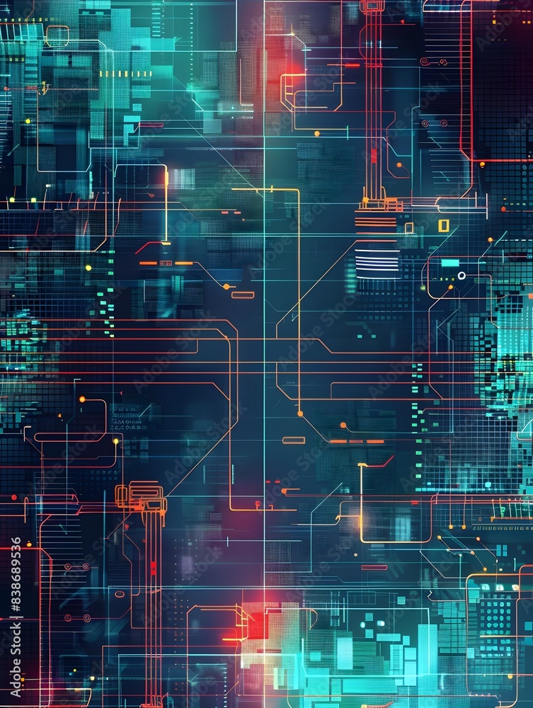 Poster cyber grid patterns futuristic digital of abstract geometric shapes and lines