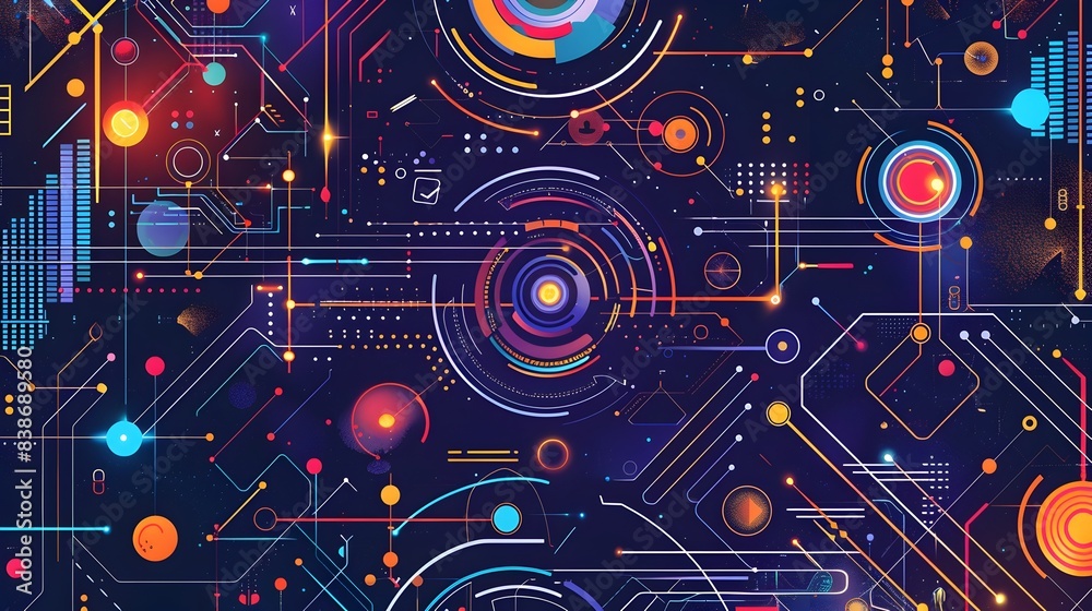 Poster abstract data flow patterns with geometric shapes and gradient colors