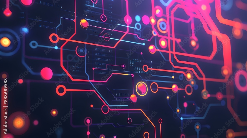 Poster captivating abstract data flow patterns with vibrant geometric shapes and interconnected lines