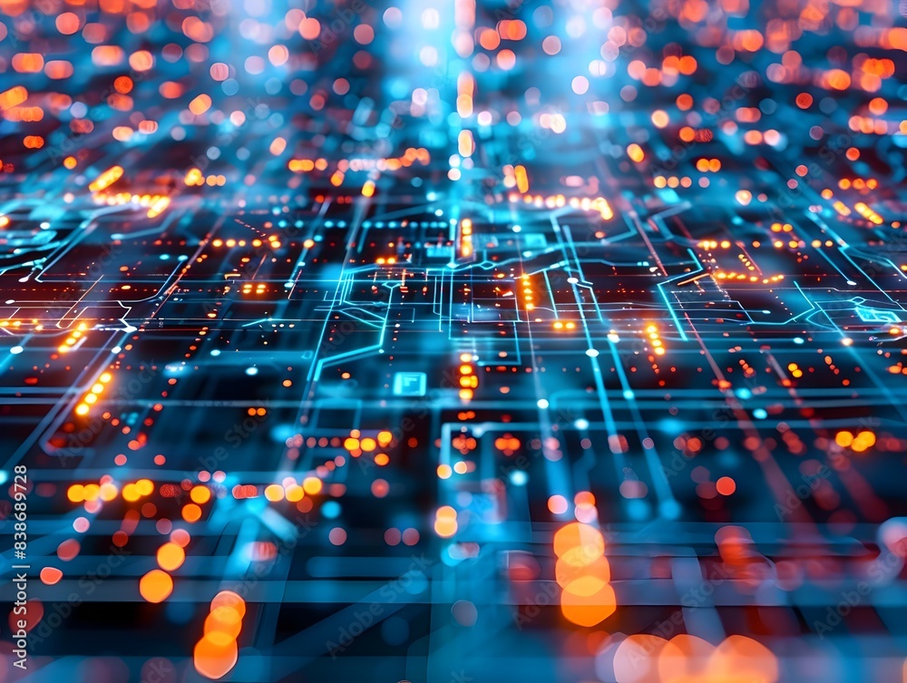 Poster futuristic tech data grid with interconnected digital patterns