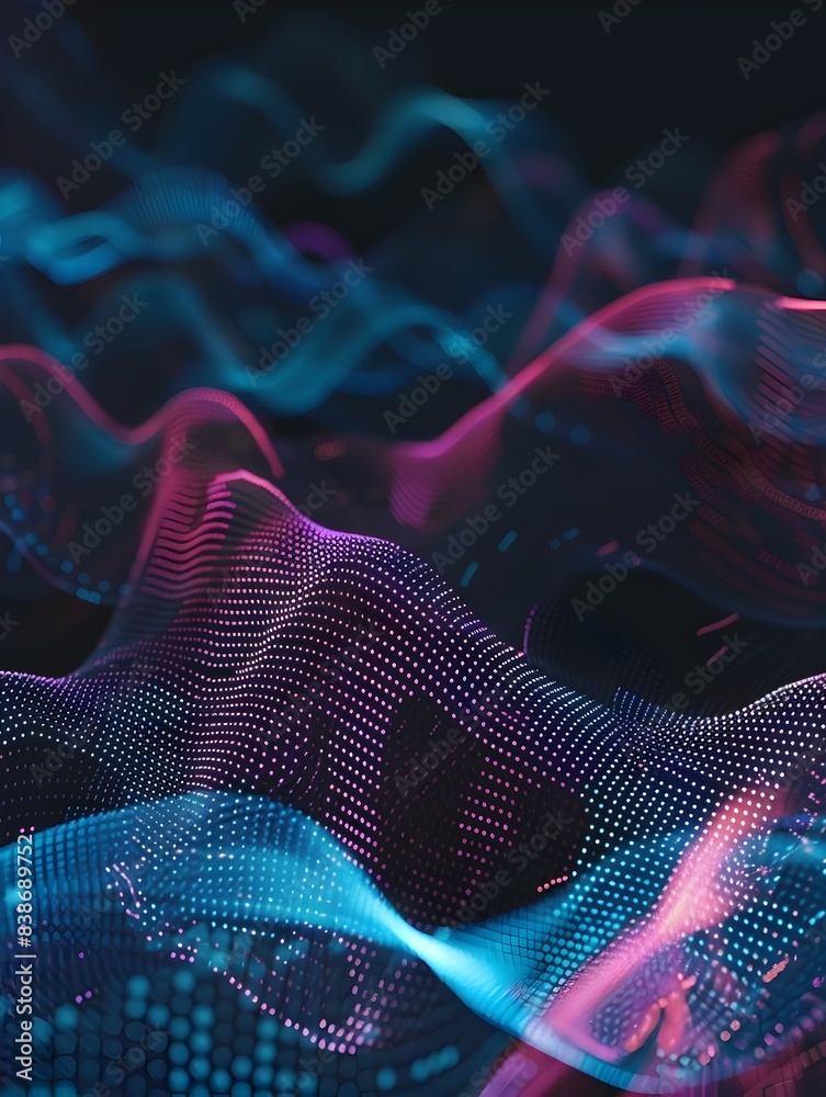Poster digital waveforms representing dynamic data transmission and technology visualization