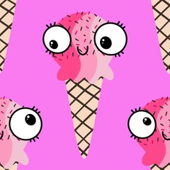 Summer cartoon print seamless ice cream pattern for wrapping paper and fabrics