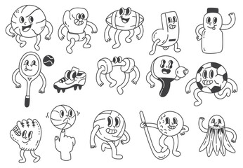 Obraz premium vintage cartoon sport equipment doodle illustration