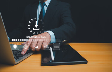 Man working and installing update process, Installation app and software update process, Modernize...