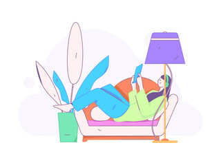 Obraz premium Home indoor character scene flat vector concept operation hand drawn illustration 