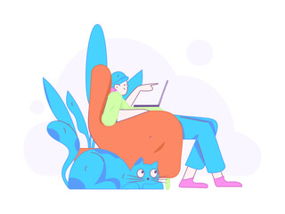 Home indoor character scene flat vector concept operation hand drawn illustration
