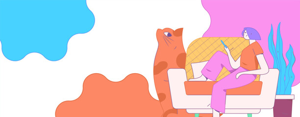 Home indoor character scene flat vector concept operation hand drawn illustration
