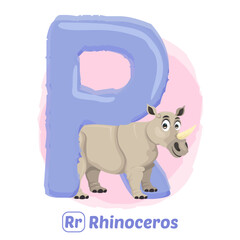 stock vector of R for rhinoceros. alphabet animal for education
