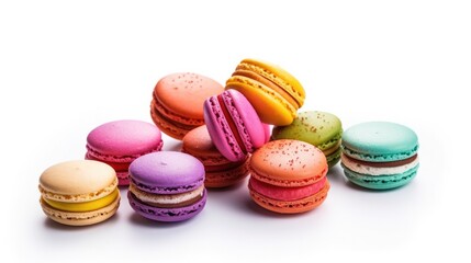 macarons isolated on white background. Sweet levitated French sandwich cookies