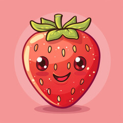 Obraz premium One red strawberry isolated on pink background, PNG file. Cartoon image, cute.