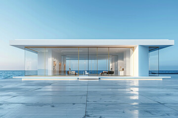 Fototapeta premium Modern buildings by the lake. Empty architectural background.