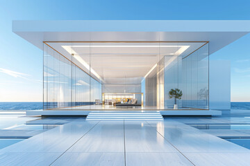 White Building on a blue sky backdrop.Modern concrete architecture.

