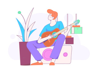 Fototapeta premium Home indoor character scene flat vector concept operation hand drawn illustration 