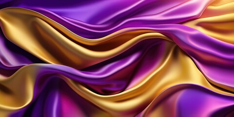 Obraz premium Abstract Background with 3D Wave purple and Bright Gold Silk Fabric background
