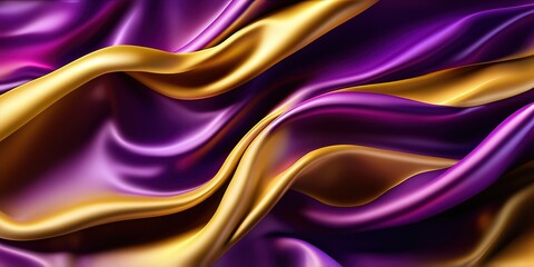 Obraz premium Abstract Background with 3D Wave purple and Bright Gold Silk Fabric background