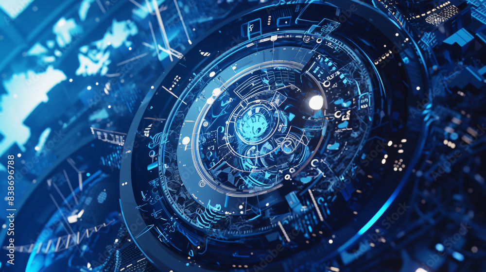 Poster blue digital circuit for technology background with copy space text for website