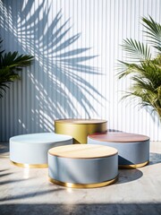 Modern Display Podium with Tropical Palm Shadows - Ideal for Product Presentation, Showcasing, and Marketing