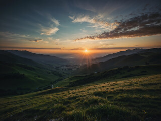 Create an image of a vast natural landscape, with mountains...