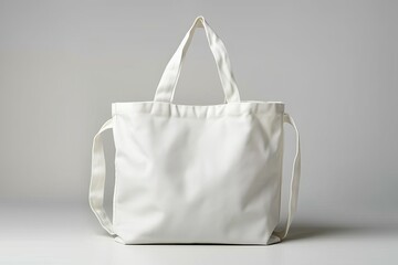 A white tote bag with a leaf on it sits on a table with a flower