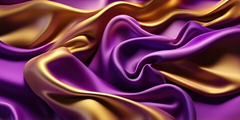 Fototapeta premium Abstract Background with 3D Wave Bright Gold and purple Silk Fabric background
