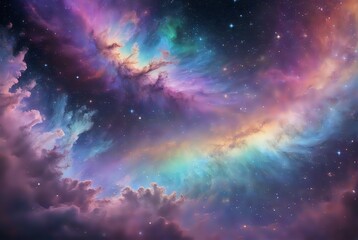 Colorful Interstellar Nebula with Striking Multicolored Clouds and Stars in a Photorealistic Art Style