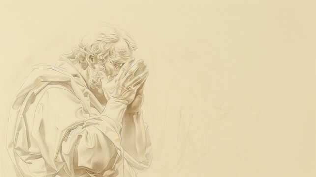 Trust and Deliverance in Psalms 3: David, Enemies - Biblical Illustration on Beige Background with Copyspace for Faith-Based Themes