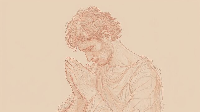 Repentance and Mercy: Psalms 51 Biblical Illustration, David's Prayer, God's Cleansing and Restoration, Beige Background, copyspace