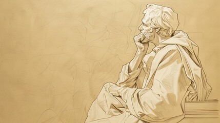 Naklejka premium Corruption and Salvation: Psalms 53 Biblical Illustration, God's Judgment and Hope, Beige Background, copyspace