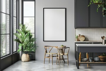 Poster mockup in scandinavian kitchen interior created with generative ai